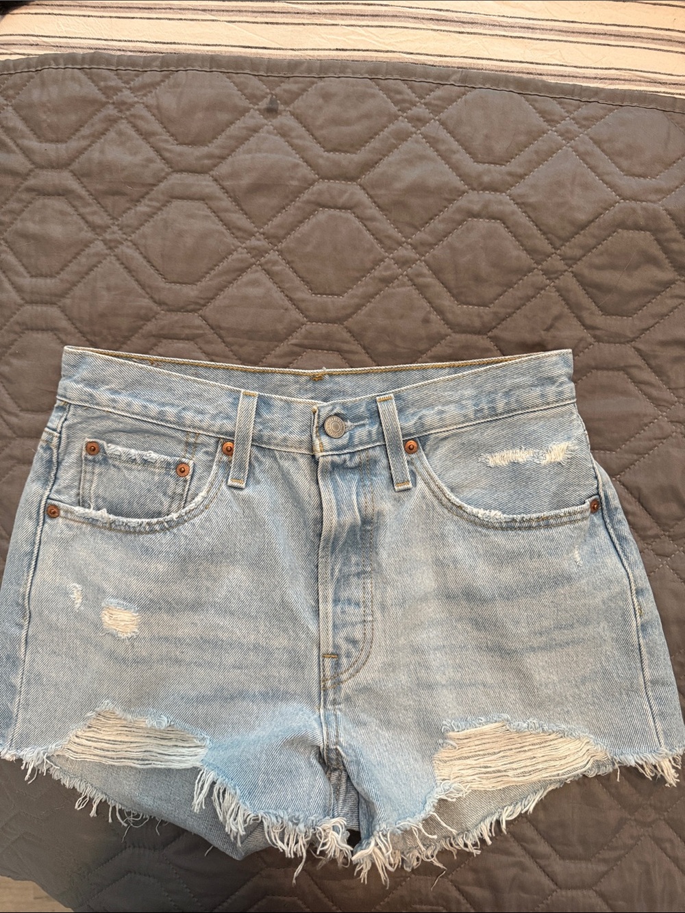 Levi's Light Blue Distressed Denim Cutoff Shorts